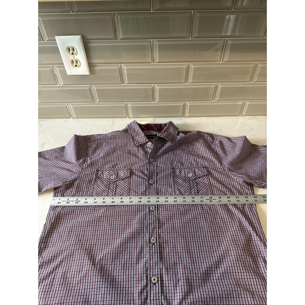 Michael Brandon Mens Plaid Button Up Red Blue Short Sleeve Shirt Pockets Sz Lg - Picture 8 of 10
